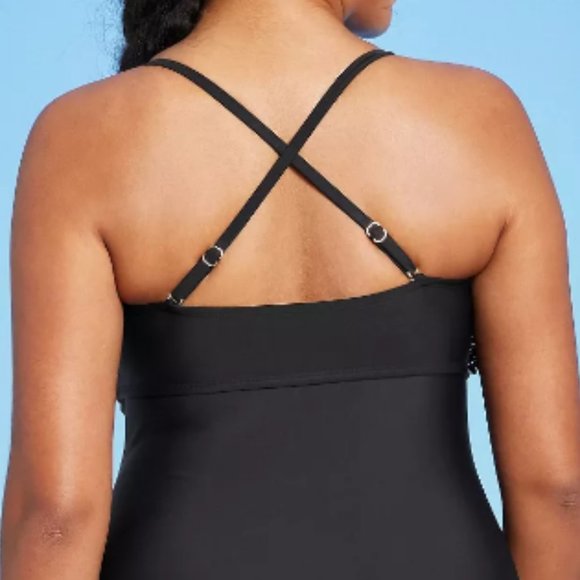 KONA SOL Crochet Flounce Classic One Piece Black Swimsuit NEW WITH TAG! - Picture 7 of 10